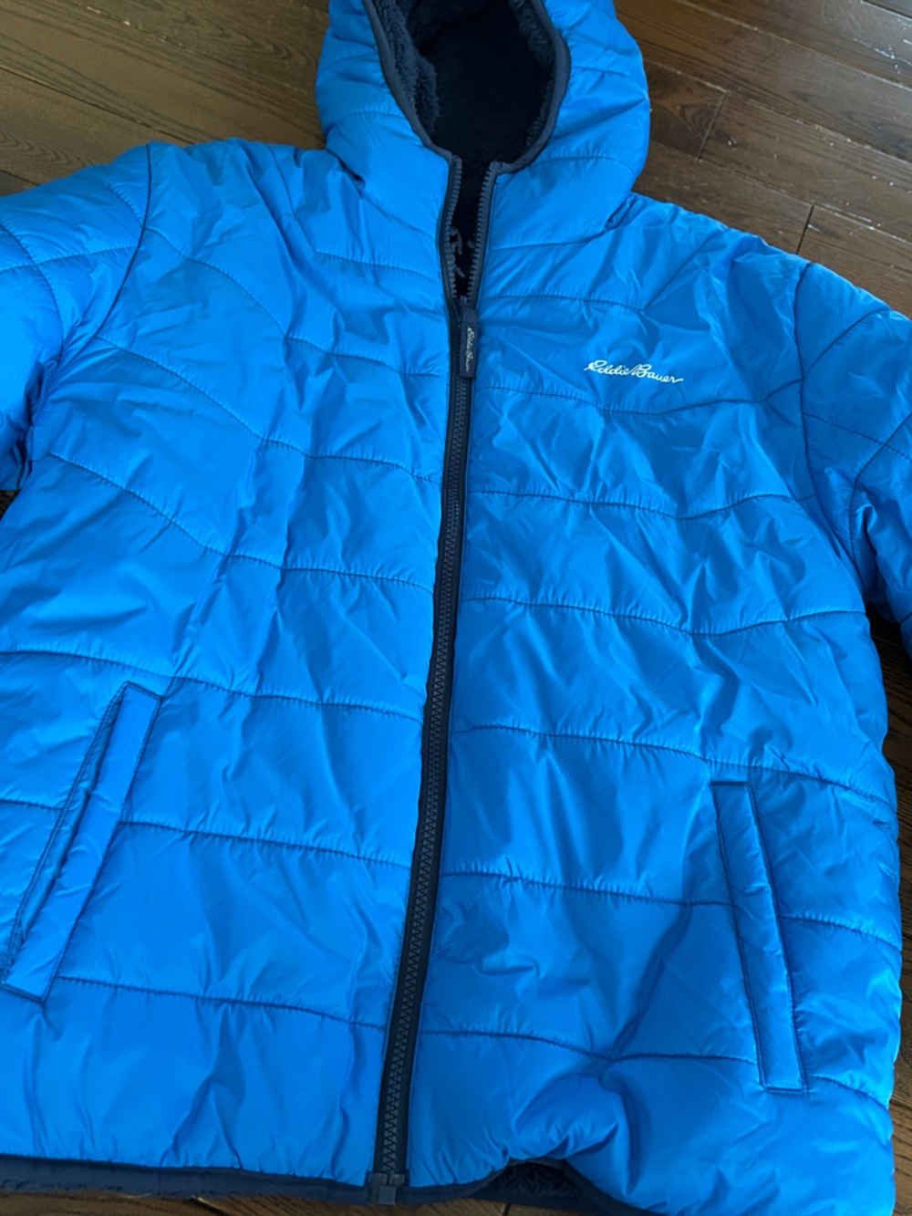 Blue Insulated Hooded Puffer Jacket - Reversible